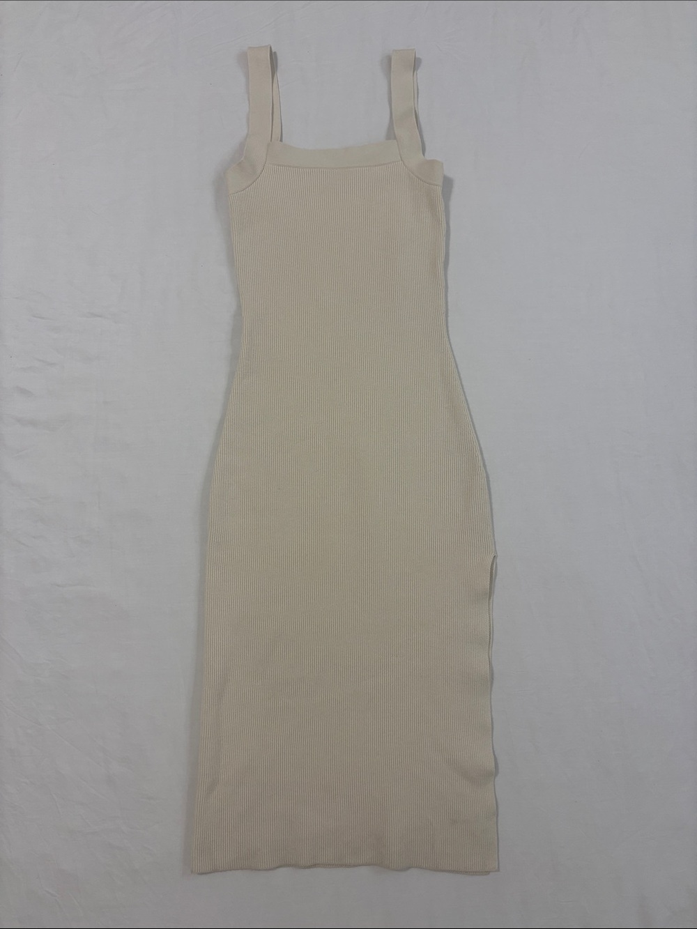 Babaton by Aritzia Chase Ribbed Sleeveless Midi Dress in Cream with Side Slit